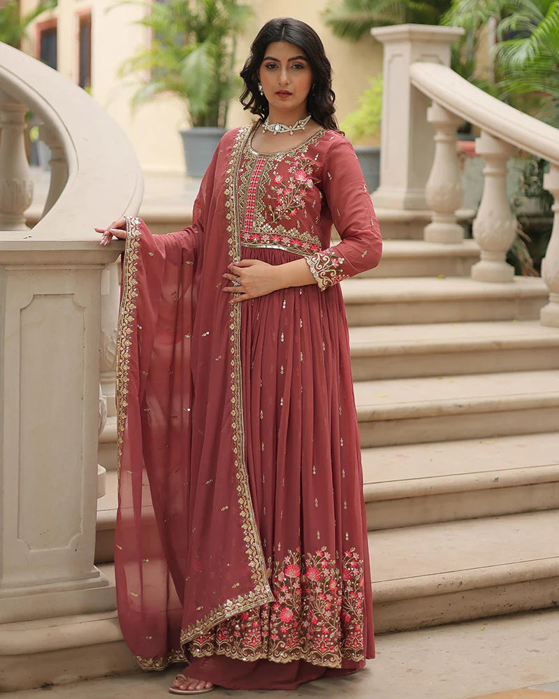 Womenline Designer Peach Color Three Piece Sharara Suit