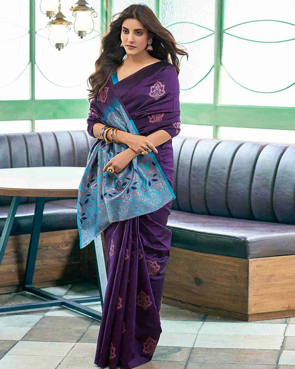 Womenline Purple Color Banarasi Jacquard Soft Silk Saree
