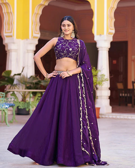 Womenline Purple Color Fendi Embroidered Lehenga Choli