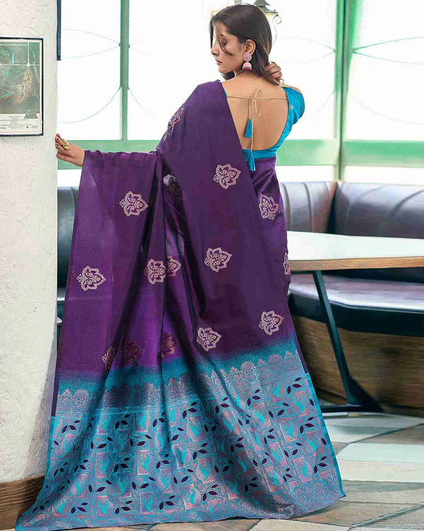 Womenline Purple Color Banarasi Jacquard Soft Silk Saree