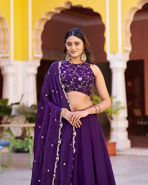 Womenline Purple Color Fendi Embroidered Lehenga Choli