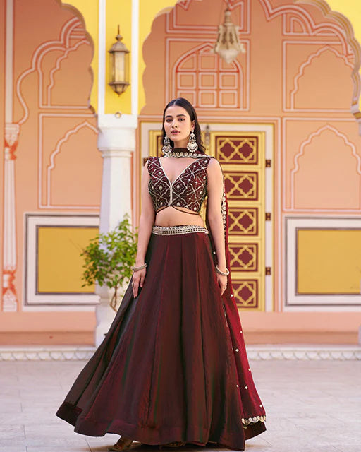 Womenline Maroon Color Fendi Embroidered Lehenga Choli