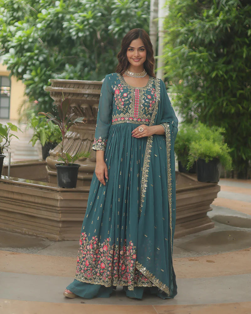 Womenline Designer Rama Color Three Piece Sharara Suit