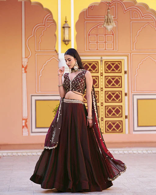 Womenline Maroon Color Fendi Embroidered Lehenga Choli