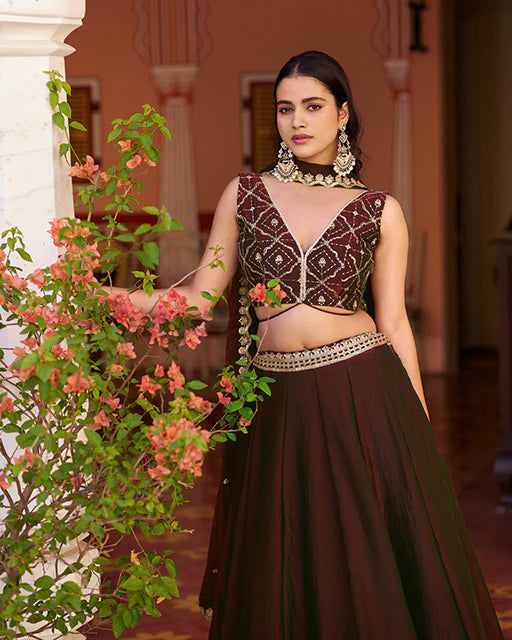Womenline Maroon Color Fendi Embroidered Lehenga Choli