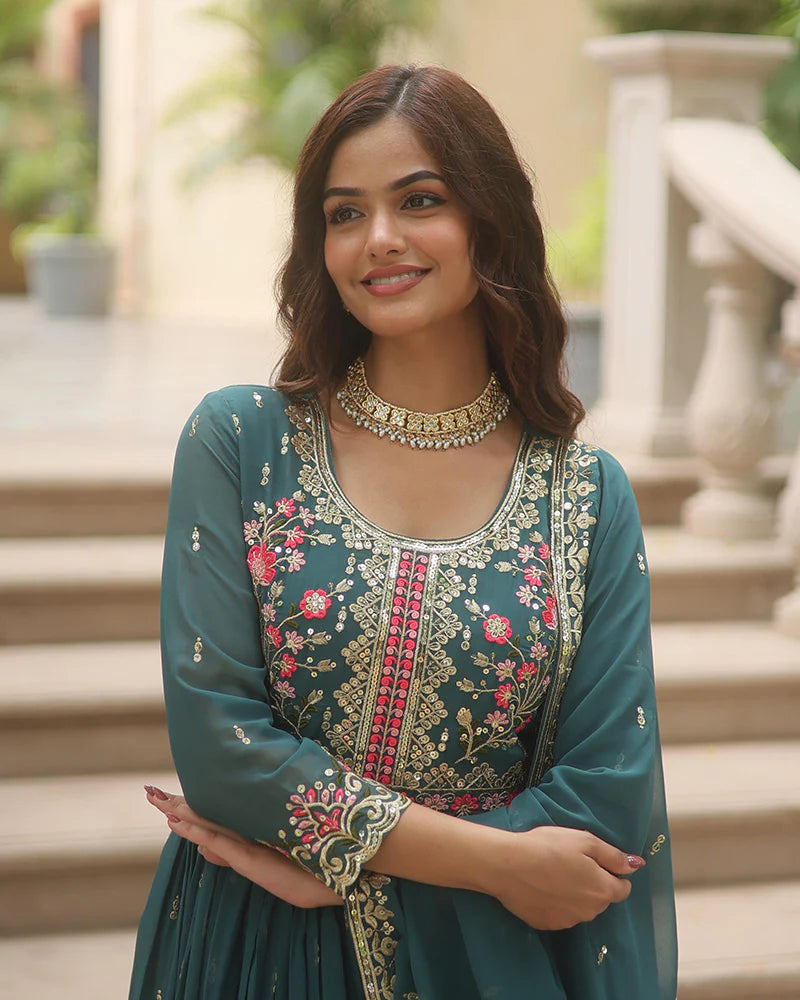 Womenline Designer Rama Color Three Piece Sharara Suit
