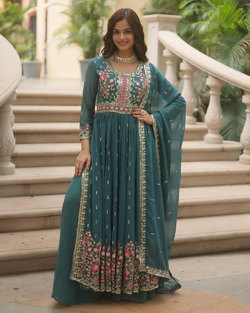 Womenline Designer Rama Color Three Piece Sharara Suit