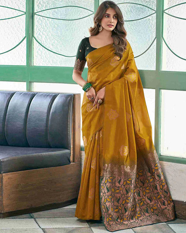 Womenline Yellow Color Banarasi Jacquard Soft Silk Saree