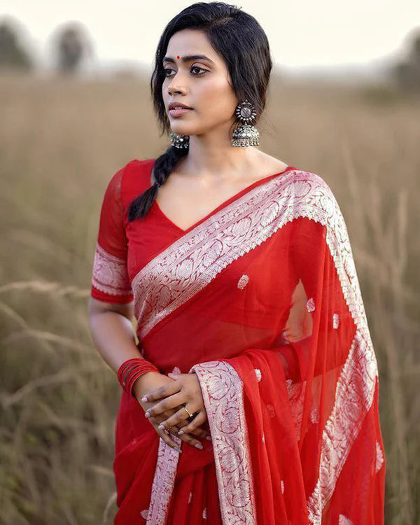Womenline New Design Red Color Soft Cotton Saree