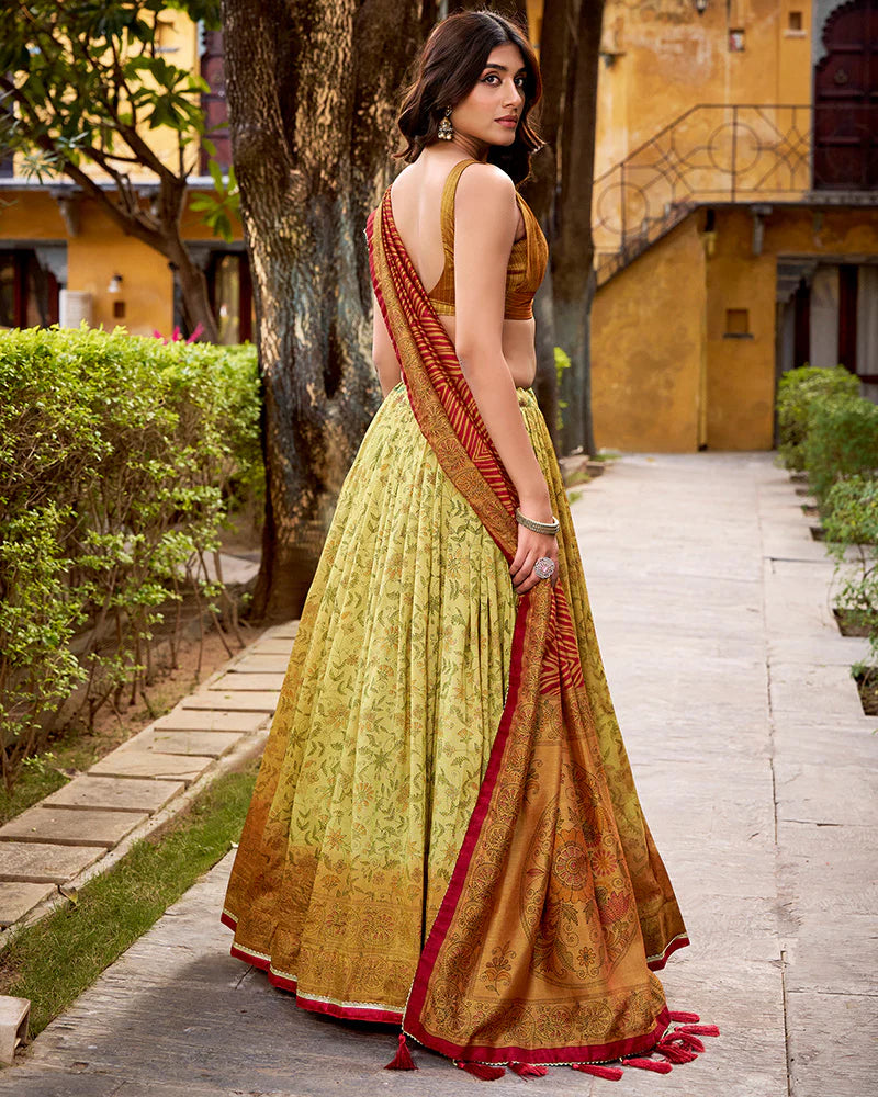 Womenline Copper Color Vichitra Silk Printed Lehenga Choli