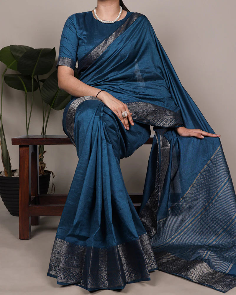 Womenline Peacock Color Nylon Dola Silk Zari Weaving Saree