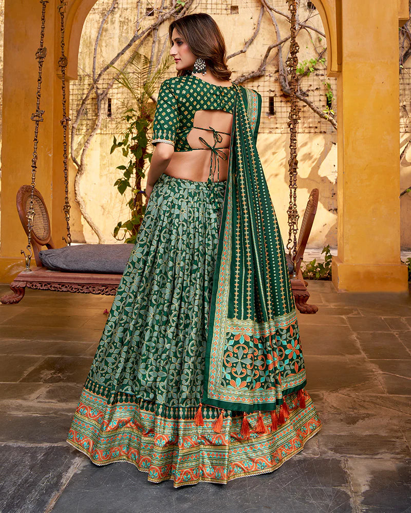 Womenline Green Color Tasar Silk Sparkle Lehenga Choli