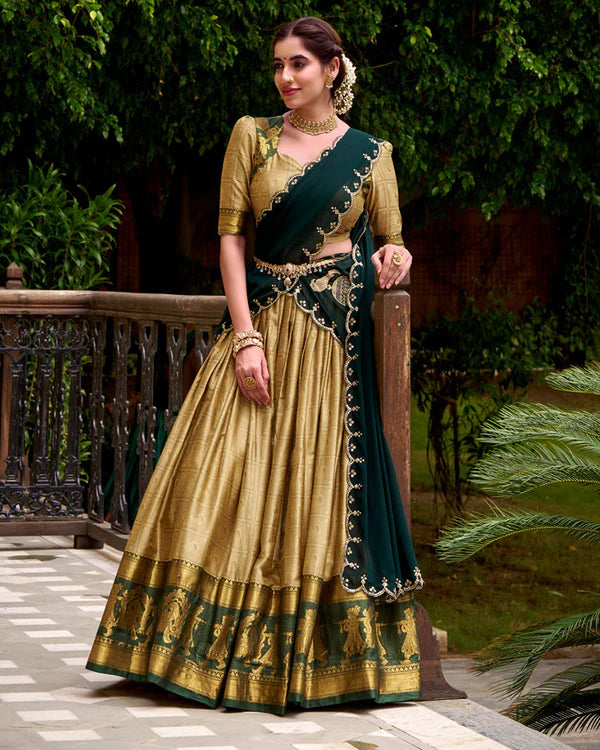 Womenline Cream Color Poly Cotton Half Saree