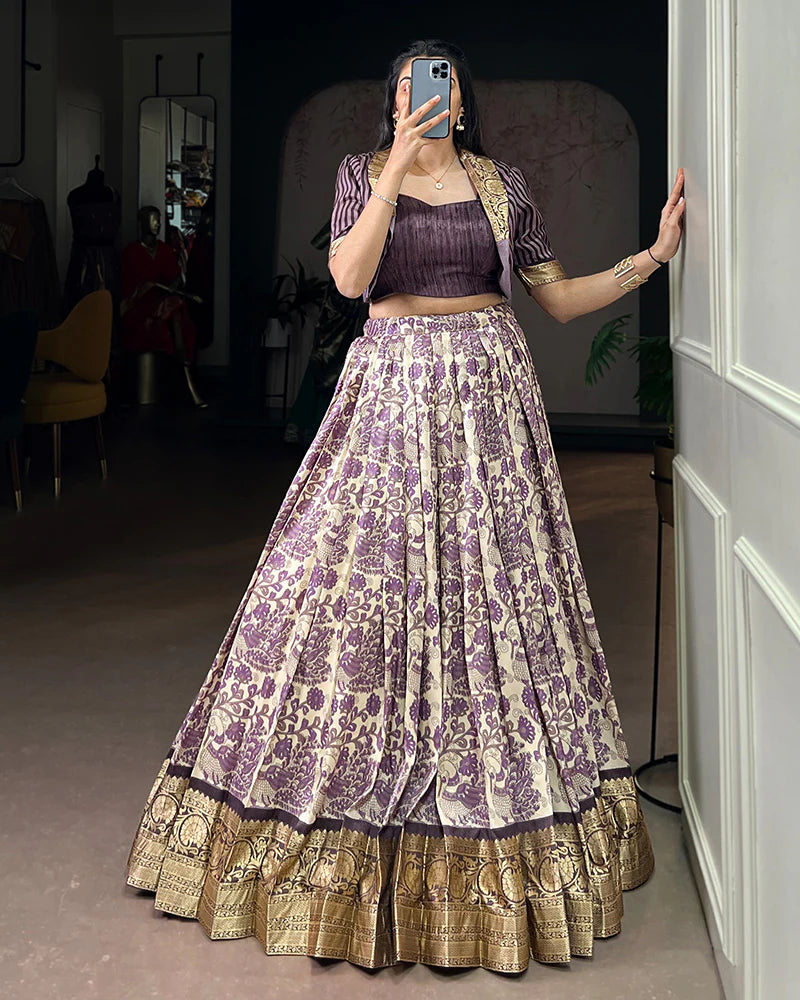 Womenline Luvender Color Tasar Silk Viscose Printed Lehenga Choli