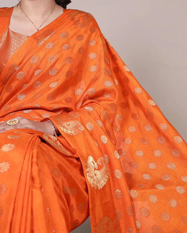Womenline Orange Color Roop Silk Zari Weaving Saree