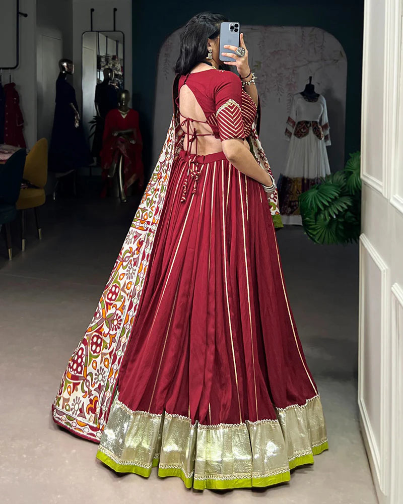 Womenline Traditional Maroon Color Chanderi Navratri Lehenga Choli