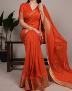 Womenline Orange Color Zari Weaving Mass Mello Saree