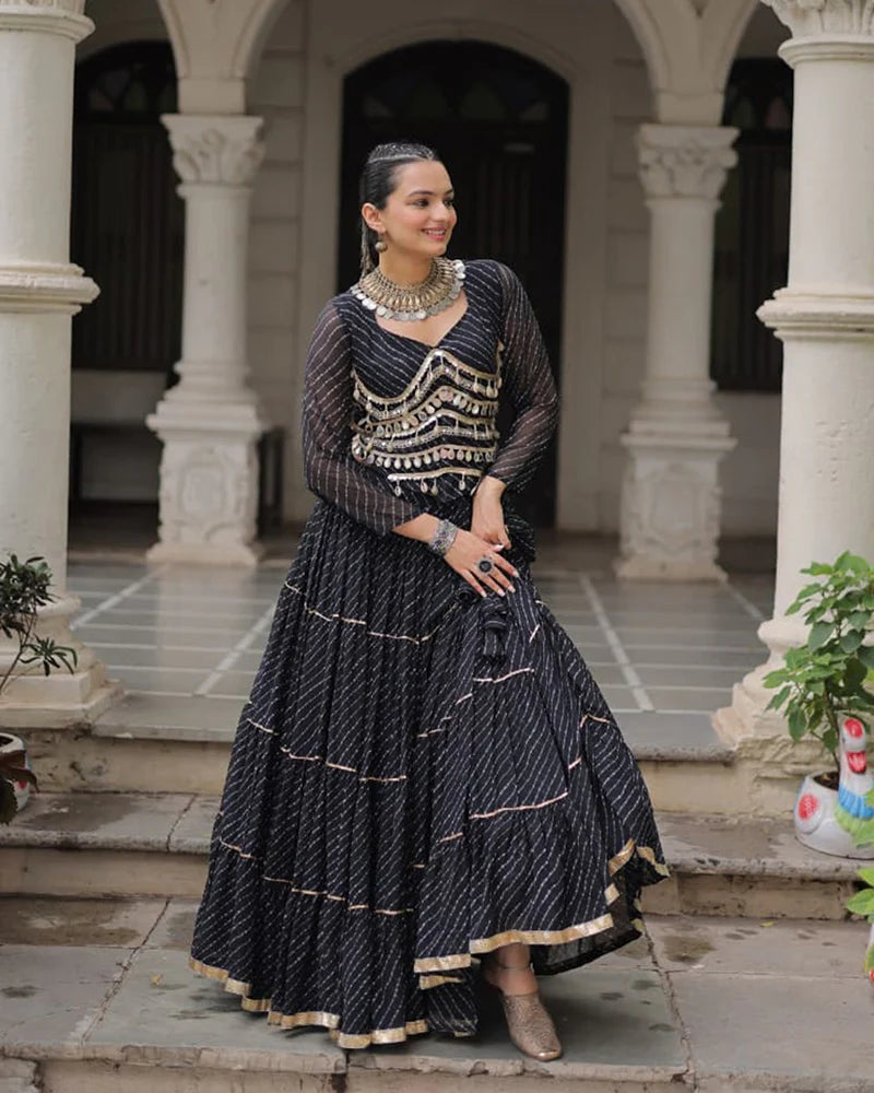 Womenline Black Color Soft Georgette Navratri Lehenga Choli