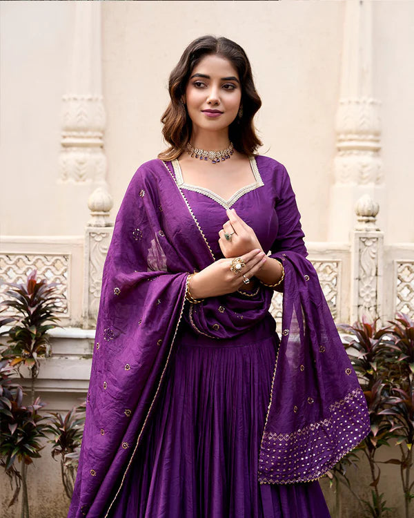 Womenline Dark Purple Color Pure Chanderi Plain Navratri Half Saree