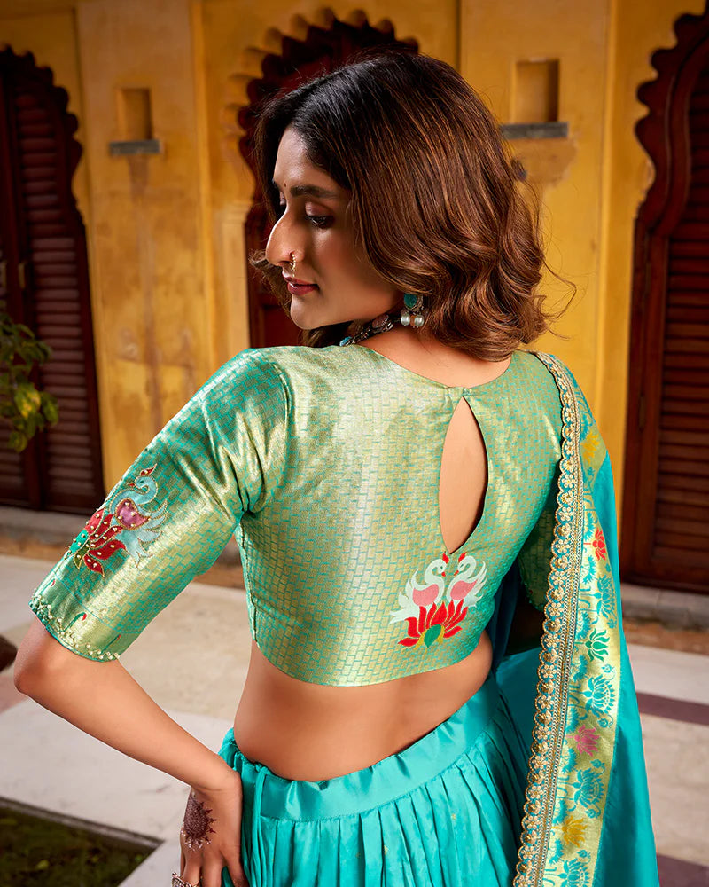 Womenline Sky Blue Color Soft Silk Paithani Lehenga Choli