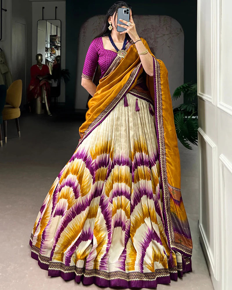 Womenline Wine Color Tasar Silk Dye Printed Lehenga Choli