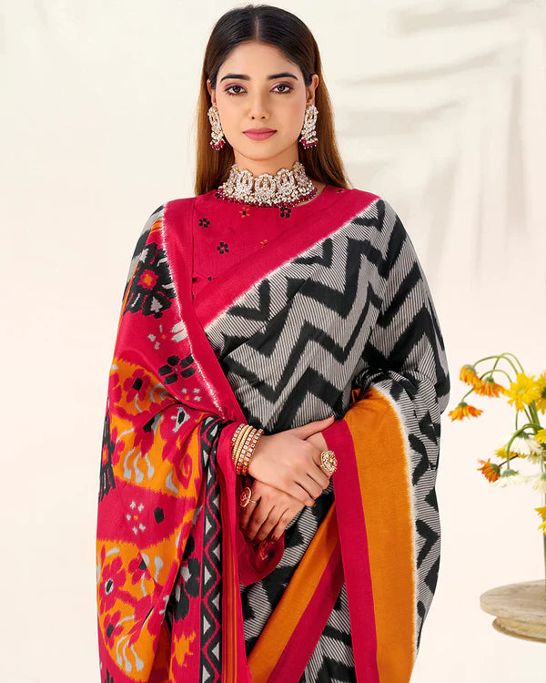 Womenline Black Color Tasar Silk Printed Saree