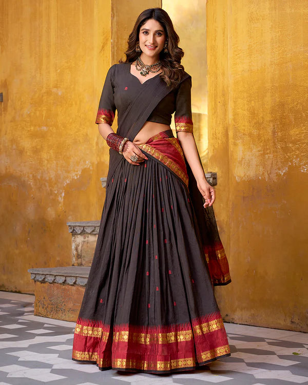 Womenline Elegant Black Pure Chanderi Half Saree With Zari Weaving