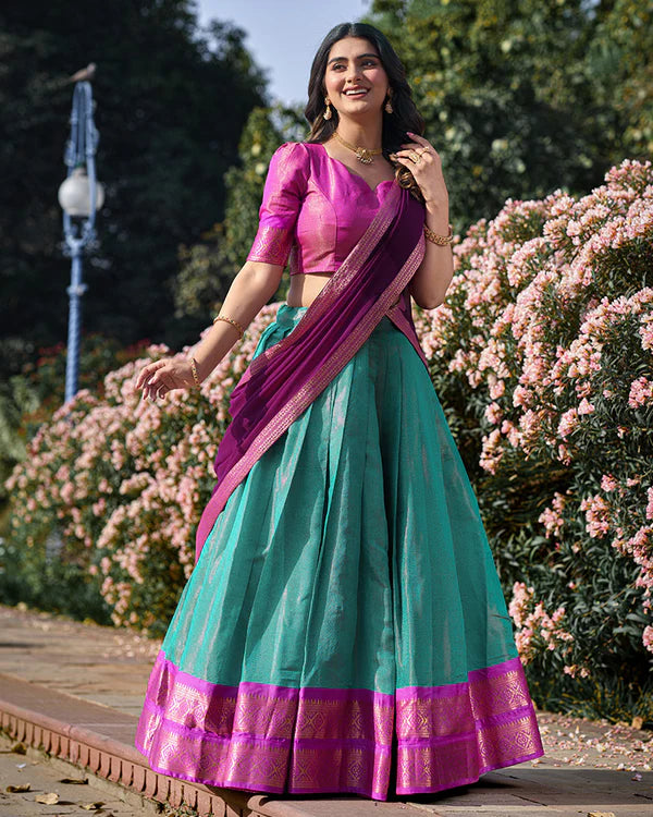 Womenline Sky Blue Color Kanchipuram Silk Designer Half Saree