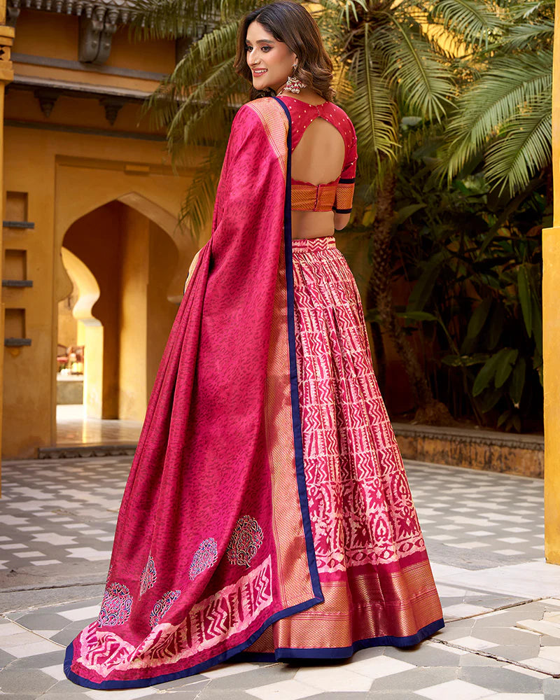 Womenline Gajari Color Dola Silk Batik Printed Lehenga Choli
