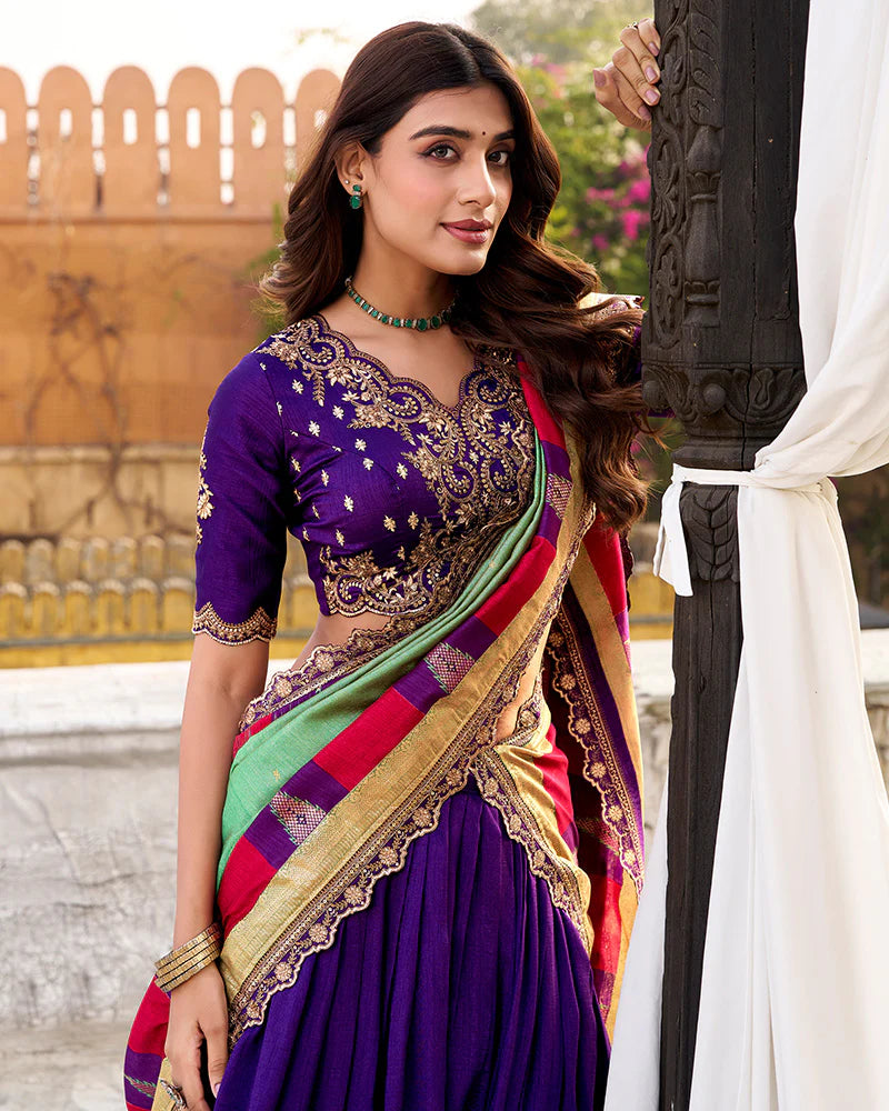 Womenline Designer Purple Color Vichitra Silk Embroidered Lehenga Choli