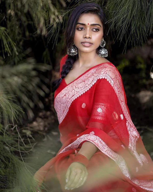 Womenline New Design Red Color Soft Cotton Saree