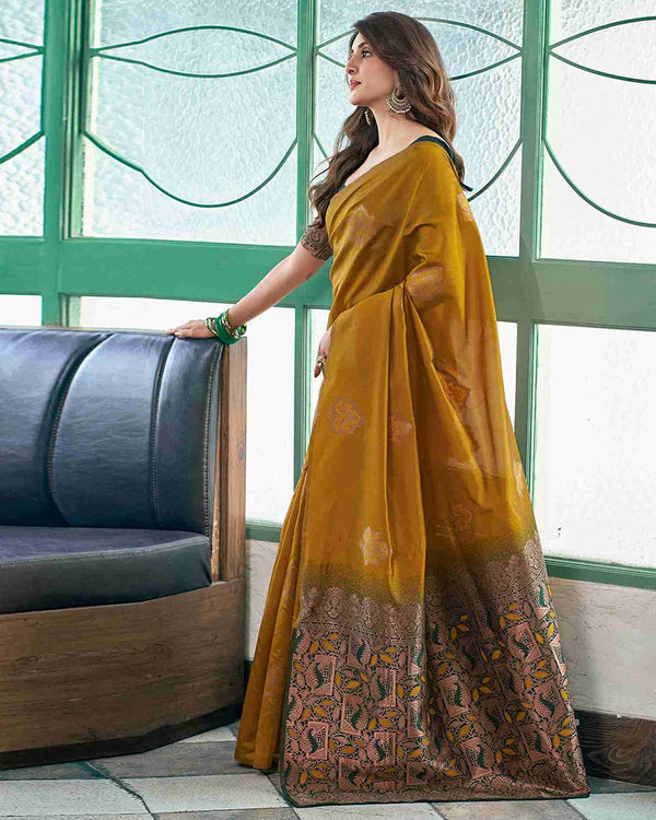 Womenline Yellow Color Banarasi Jacquard Soft Silk Saree