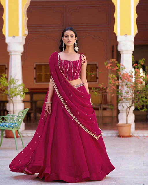 Womenline Rani pink Color Fendi Embroidered Lehenga Choli