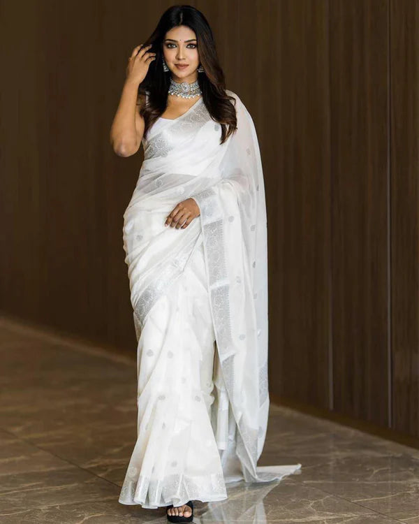 Womenline White Color Soft Cotton Saree