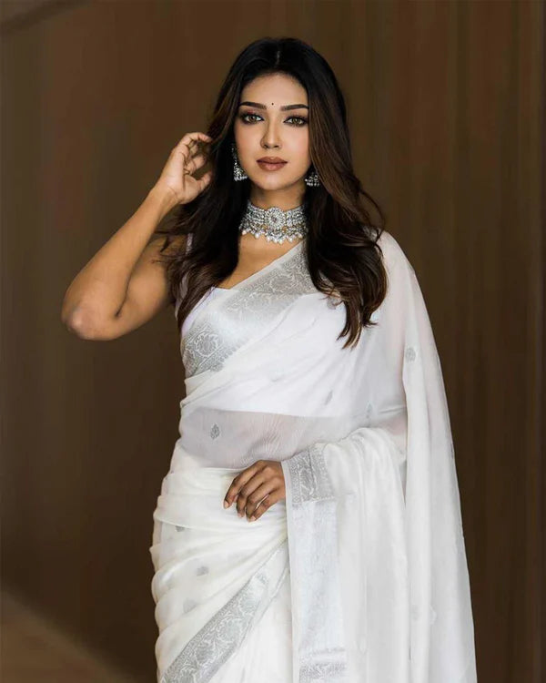 Womenline White Color Soft Cotton Saree