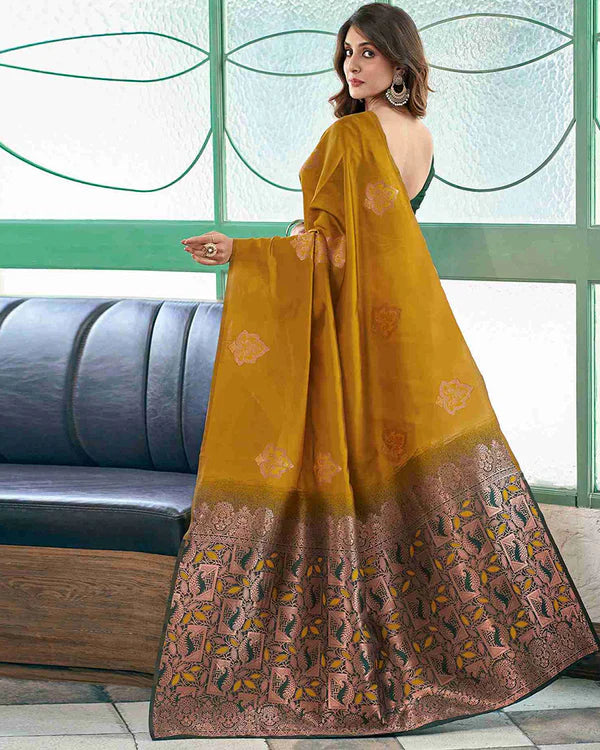 Womenline Yellow Color Banarasi Jacquard Soft Silk Saree