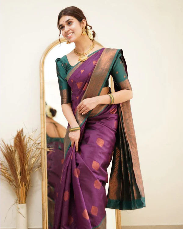 Womenline Wine Color Jacquard Print Banarasi Soft Silk Saree