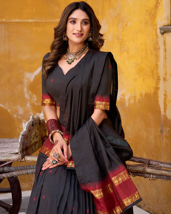 Womenline Elegant Black Pure Chanderi Half Saree With Zari Weaving