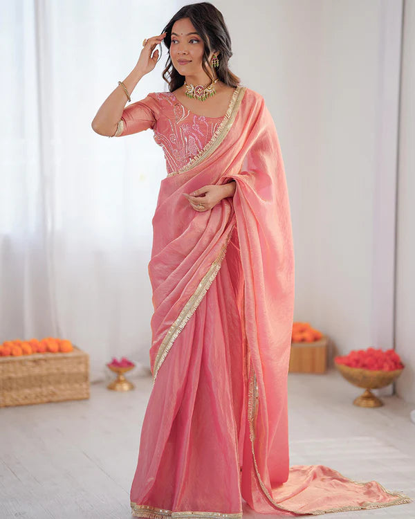 Womenline Baby Pink Color Fendi Silk Saree