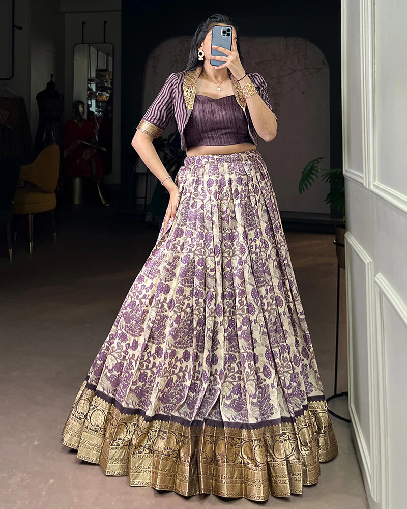 Womenline Luvender Color Tasar Silk Viscose Printed Lehenga Choli