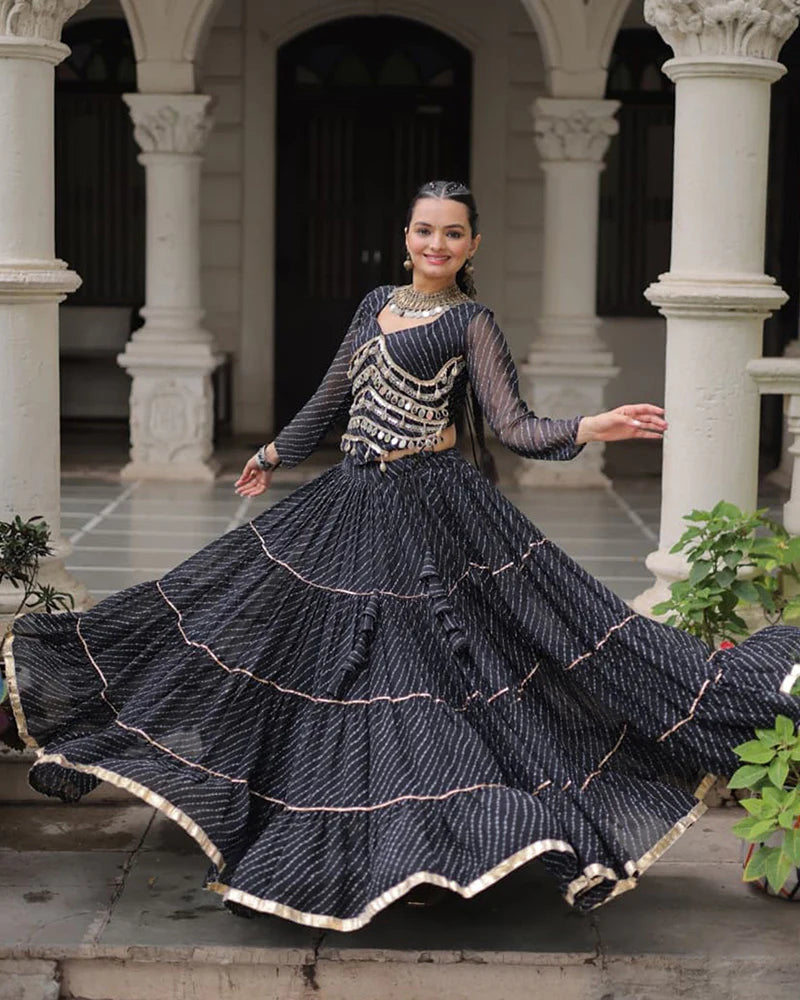 Womenline Black Color Soft Georgette Navratri Lehenga Choli