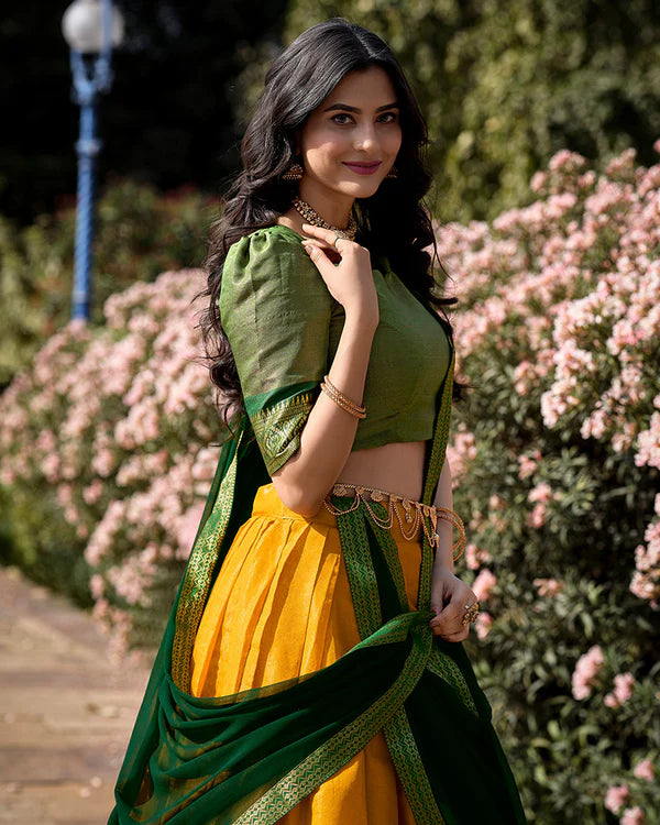 Womenline Yellow Color Kanchipuram Silk Designer Half Saree