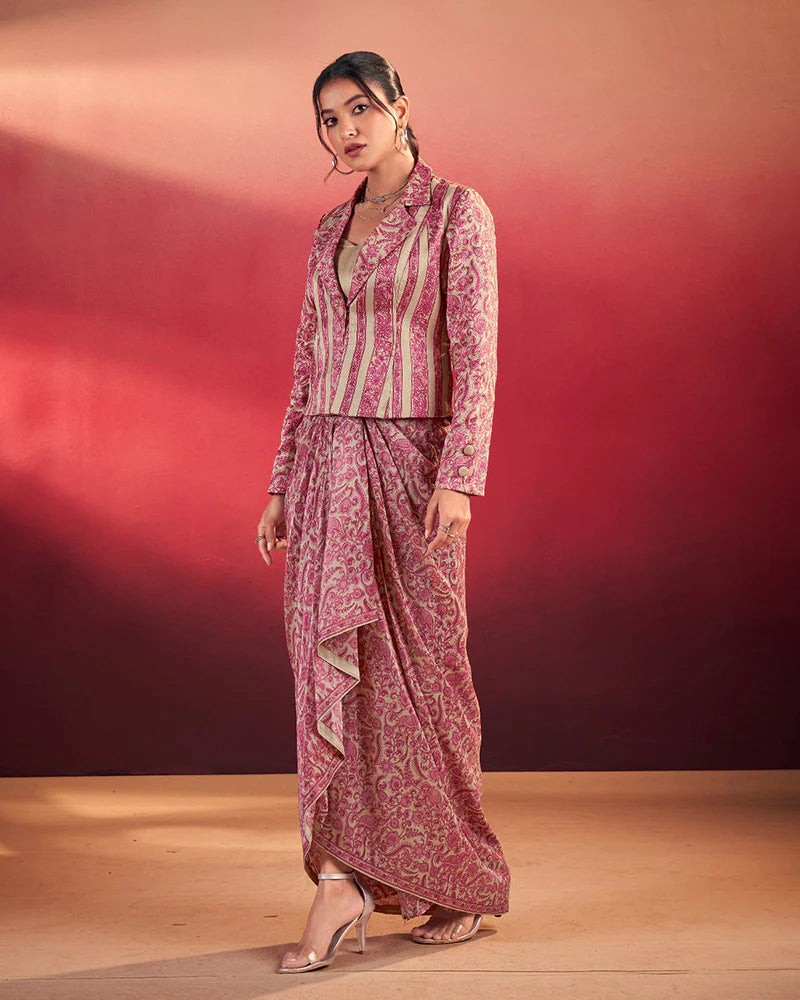 Womenline Pink Printed Jacket Style Indo-Western Co-Ord Set