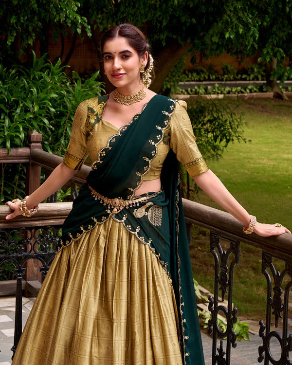 Womenline Cream Color Poly Cotton Half Saree