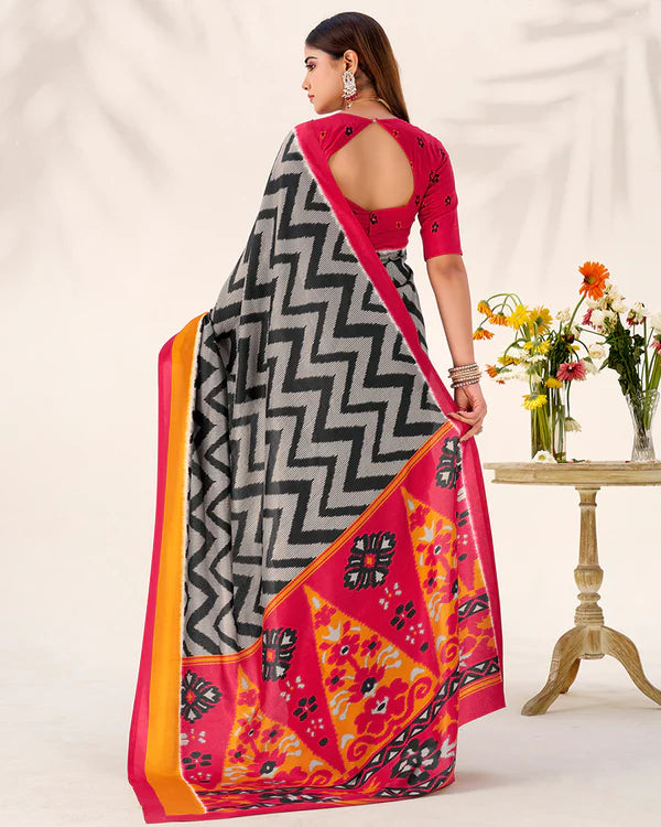 Womenline Black Color Tasar Silk Printed Saree