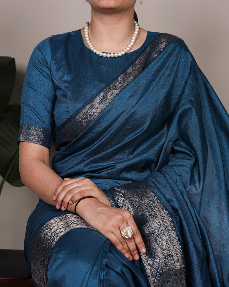 Womenline Peacock Color Nylon Dola Silk Zari Weaving Saree