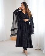 Womenline Black Color Georgette Lucknowi Three Piece Anarkali Suit