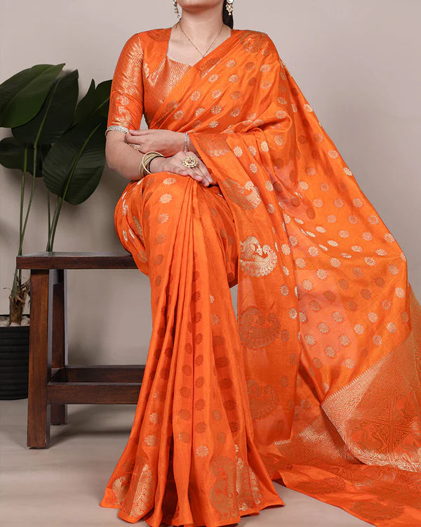 Womenline Orange Color Roop Silk Zari Weaving Saree