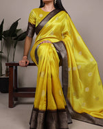 Womenline Bright Yellow Color Rumali Silk Zari Weaving Saree