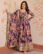 Womenline Wine Color Russian Silk Embroidered Gown